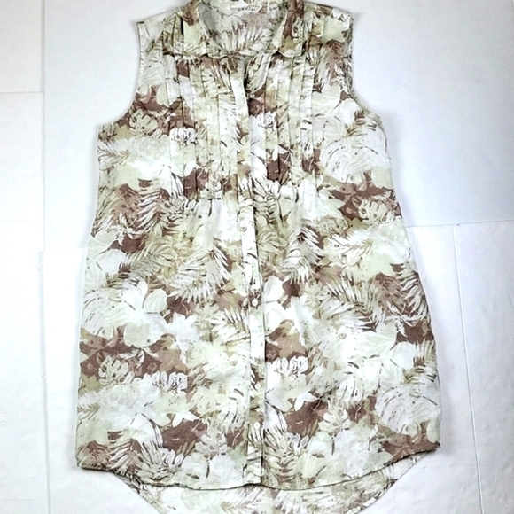 Orvis 100% Linen Button Down Collar Sleeveless Shirt Dress Tropical Le… - Picture 1 of 16